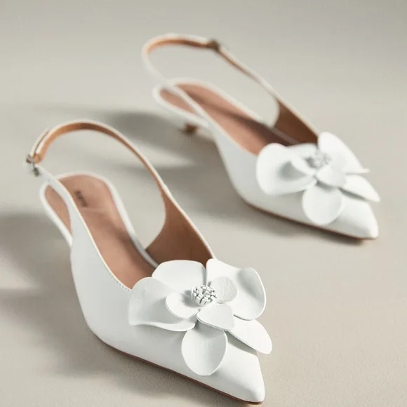 Anthropologie White Floral Slingback Heels - Picture 1 of 7